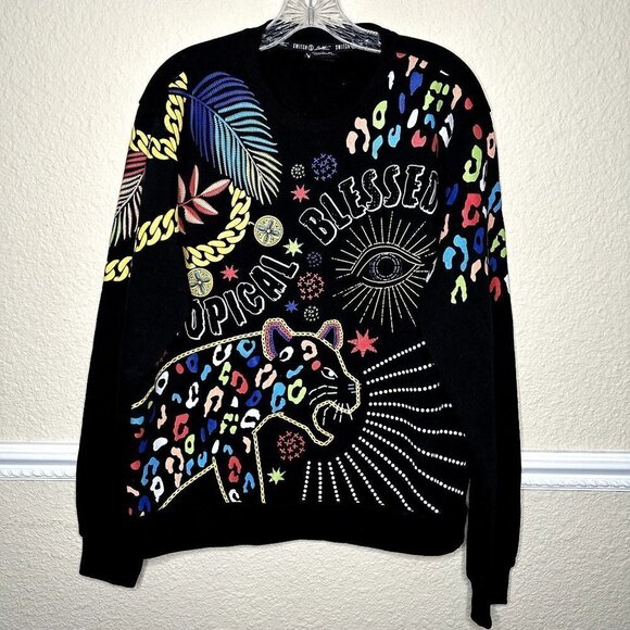 Switch Remarkable Limited Edition Leopard Tropical SZ L Black Fleece Sweatshirt - Picture 1 of 7